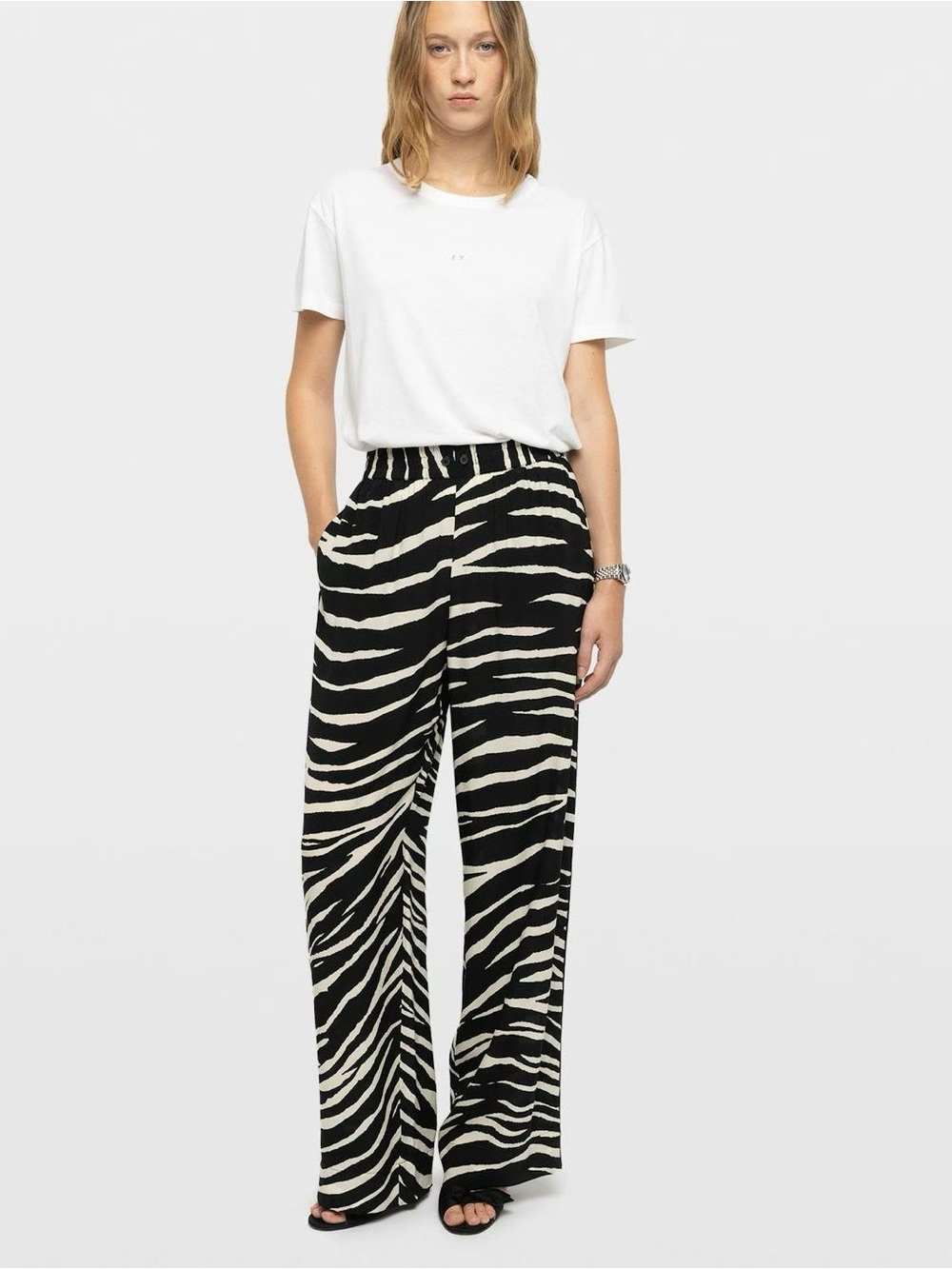 Zadig&Voltaire Pin Pants Wide Leg Zebra Print Pants, XS S M L